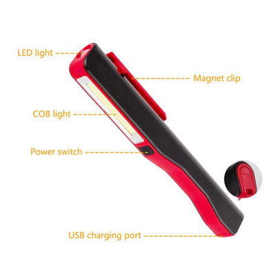 COB LED Light USB Rechargeable Magnetic Inspection Work Pocket Pen Flashlight
