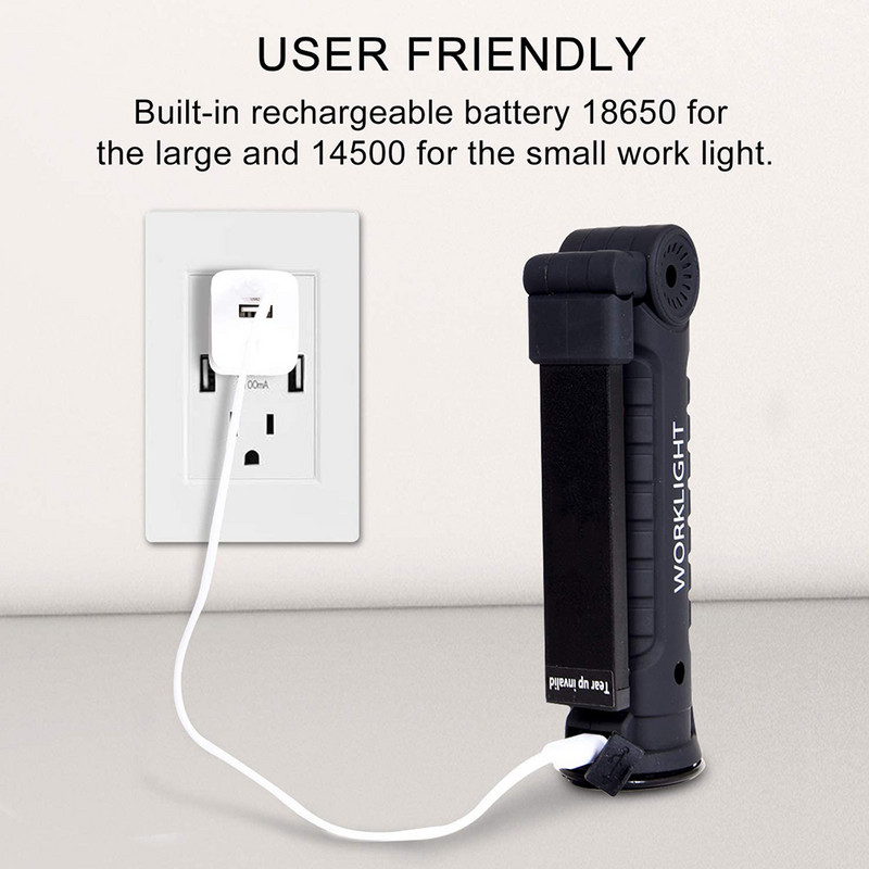 LED darbo lemputė įkraunama COB lemputė su magnetiniu pagrindu, pasukama 5 režimai, sulankstomas žibintuvėlis, skirtas automobilio remontui