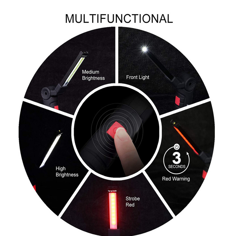 LED darbo lemputė įkraunama COB lemputė su magnetiniu pagrindu, pasukama 5 režimai, sulankstomas žibintuvėlis, skirtas automobilio remontui