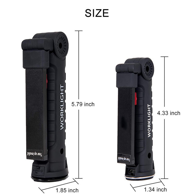 LED darbo lemputė įkraunama COB lemputė su magnetiniu pagrindu, pasukama 5 režimai, sulankstomas žibintuvėlis, skirtas automobilio remontui