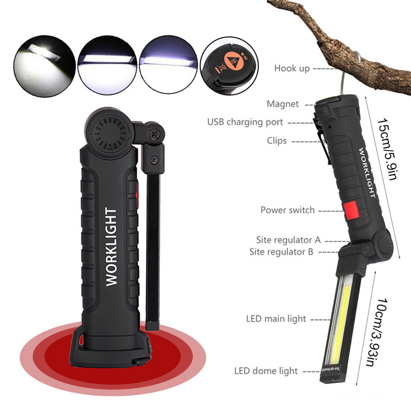 Autolaetav töövalgusti magnetilise alusega kokkupandava autoparandusmasina hädavalgustiga 5 režiimi valgustus COB LED töötuled