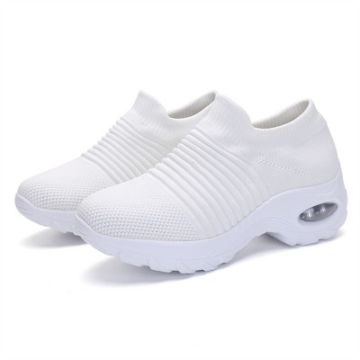 Casual women`s textile sneakers with an air chamber
