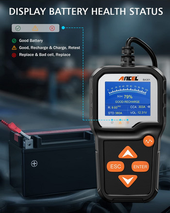 Ancel BA301 Car Battery Tester for 6V/12V Analyzer 100 to 2000 CCA Car Quick Cranking Charging Tester Battery Tool
