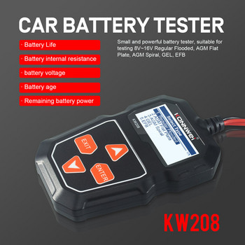 KW208 KONNWEI Тестер за автомобилни акумулатори 12-волтов акумулаторен инструмент Анализатор на батерии 100 до 2000 CCA Тестер за стартерна верига/KW208
