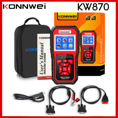 KONNWEI KW870 autó- és motorkerékpár-akkumulátor teszter 6V 12V OBDII automatikus diagnosztikai szkenner 2 az 1-ben átfogó termék/KW208