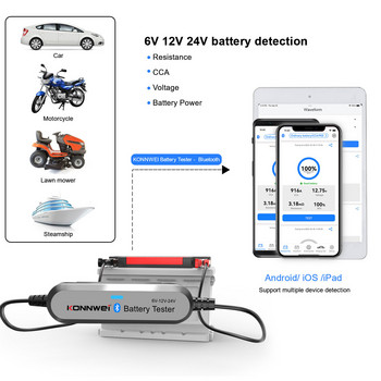 Bluetooth 5.0 тестер за автомобилни акумулатори 6V 12V 24V анализатор на литиево-киселинни акумулаторни батерии за автомобили Автомобилен мотоциклет Тест за стартиране на зареждане