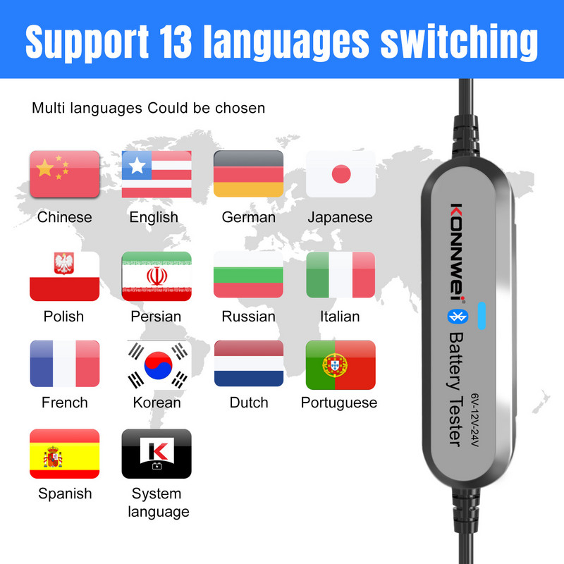 Tester de baterie de mașină Bluetooth 5.0 6V 12V 24V Analizor de baterie de acid Li-plumb pentru mașină Încărcare motocicletă Pornire test de pornire