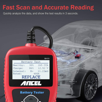 ANCEL BA101 Тестер за автомобилни акумулатори 12V 100 до 2000CCA 12 волта Инструменти за акумулаторни батерии за автомобилни автомобили Тест на система за бързо зареждане