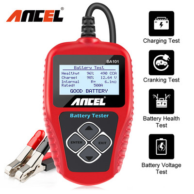 ANCEL BA101 automobilio akumuliatoriaus testeris, 12 V nuo 100 iki 2000CCA 12 voltų akumuliatoriaus įrankiai, skirti automobilių automobilių greitojo sukimo įkrovimo sistemos bandymui