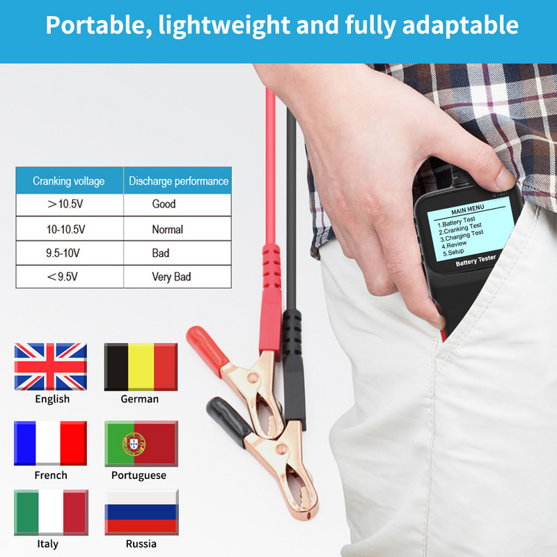 EANOP 12V Tester de baterie de mașină Instrument de diagnosticare LCD pentru analizor universal de autovehicule pornire scaner de încărcare