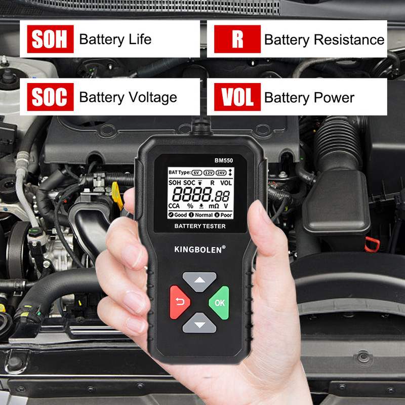 24V 6V 12V Battery Tester BM550 100-2000 CCA Test Analyzer Διαγνωστικό εργαλείο ανιχνευτή αξεσουάρ για ρυμουλκούμενο φορτηγών μοτοσυκλετών αυτοκινήτου