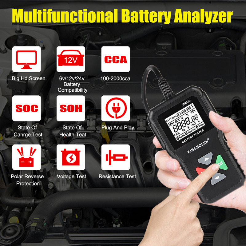 BM550 Accesorii auto 6V 12V 24V Analizor auto baterie 100-2000 CCA Tester baterie auto Instrumente baterie auto Detectare sistem baterie