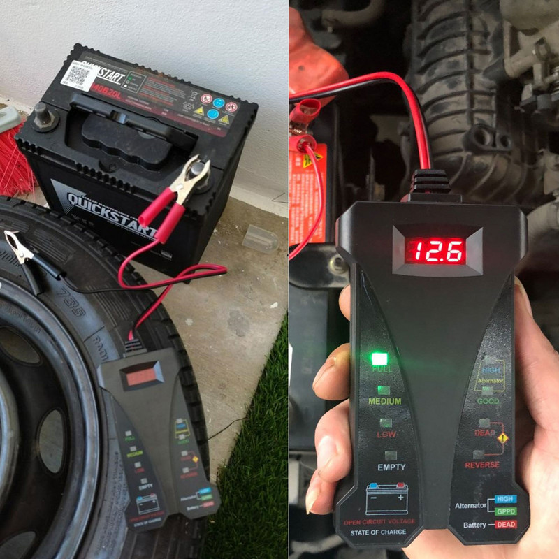 12 V digitaalse ekraaniga aku generaatori tester Voltikontroll auto mootorratta tööriista Voltmeeter Laadimistesti analüsaatori diagnostika tööriist