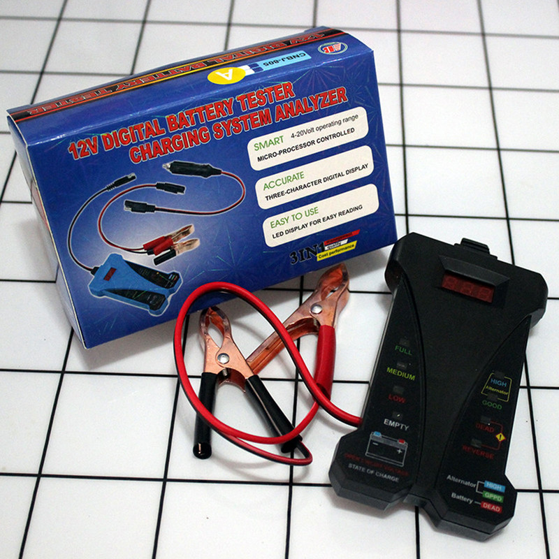 12 V digitaalse ekraaniga aku generaatori tester Voltikontroll auto mootorratta tööriista Voltmeeter Laadimistesti analüsaatori diagnostika tööriist