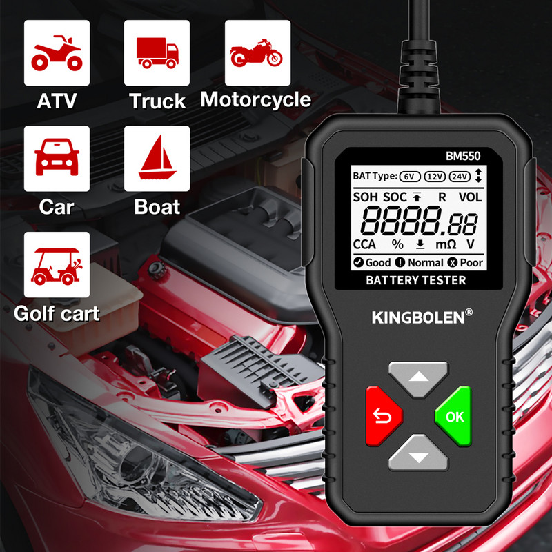 BM550 autoaku tester 6V 12V 24V 100-2000 CCA 2Ah-220Ah akusüsteem Tuvasta automaatne akuanalüsaator auto PK KW208 akutööriist