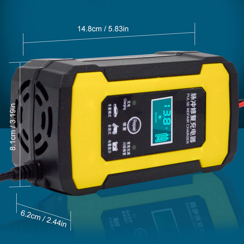 12V/6A automobilio akumuliatoriaus įkroviklis Automatinis impulsinis akumuliatoriaus remontas su LCD ekranu, skirtas 2Ah-100Ah švino rūgšties AGM gelio SLA automobiliniam motociklui