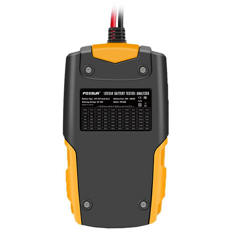 FOXSUR 12V 24V Analizor de sistem de testare a bateriei auto 3AH-200AH Instrument de testare a încărcării bateriei de încărcare pentru mașină, camion, motocicletă, SUV, barcă