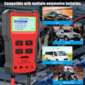Ancel BST100 Тестер за автомобилни акумулатори Детектор 12V 100-2000CCA Cranking Charging Cricut Tester Анализатор Инструменти със зареждане на батерията