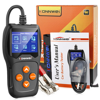 KONNWEI KW600 Тестер за автомобилни акумулатори 12V 100 до 2000 CCA 30 до 220AH Цифров цветен екран Диагностичен тест за батерия Здраве на батерията