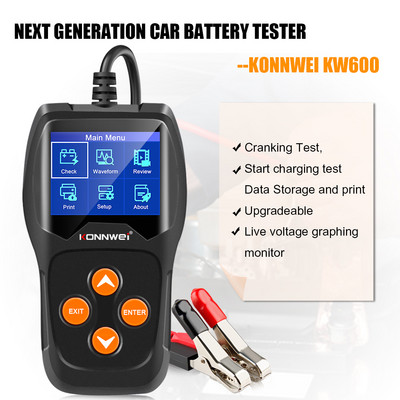 KONNWEI KW600 Car Battery Tester 12V 100 to 2000 CCA 30 to 220AH Ψηφιακή έγχρωμη οθόνη μπαταρίας Διαγνωστικός έλεγχος μπαταρίας Υγεία