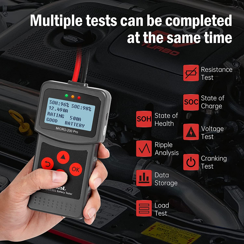 Tester de baterii auto MICRO-200PRO 12V 24V 40-2000CCA Analizor de plumb acid Test de pornire Test de încărcare Instrument de diagnosticare