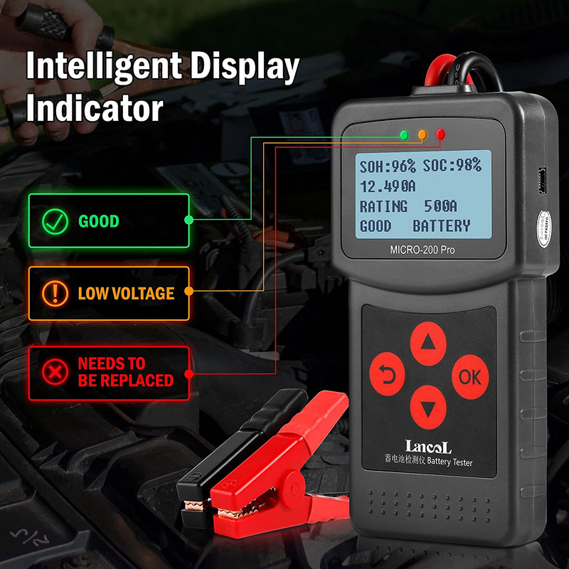 Tester de baterii auto MICRO-200PRO 12V 24V 40-2000CCA Analizor de plumb acid Test de pornire Test de încărcare Instrument de diagnosticare