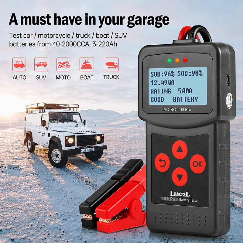 Tester de baterii auto MICRO-200PRO 12V 24V 40-2000CCA Analizor de plumb acid Test de pornire Test de încărcare Instrument de diagnosticare