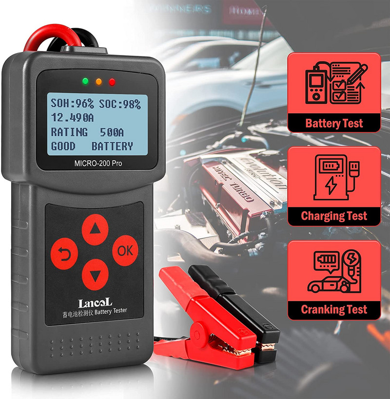 Tester de baterii auto MICRO-200PRO 12V 24V 40-2000CCA Analizor de plumb acid Test de pornire Test de încărcare Instrument de diagnosticare