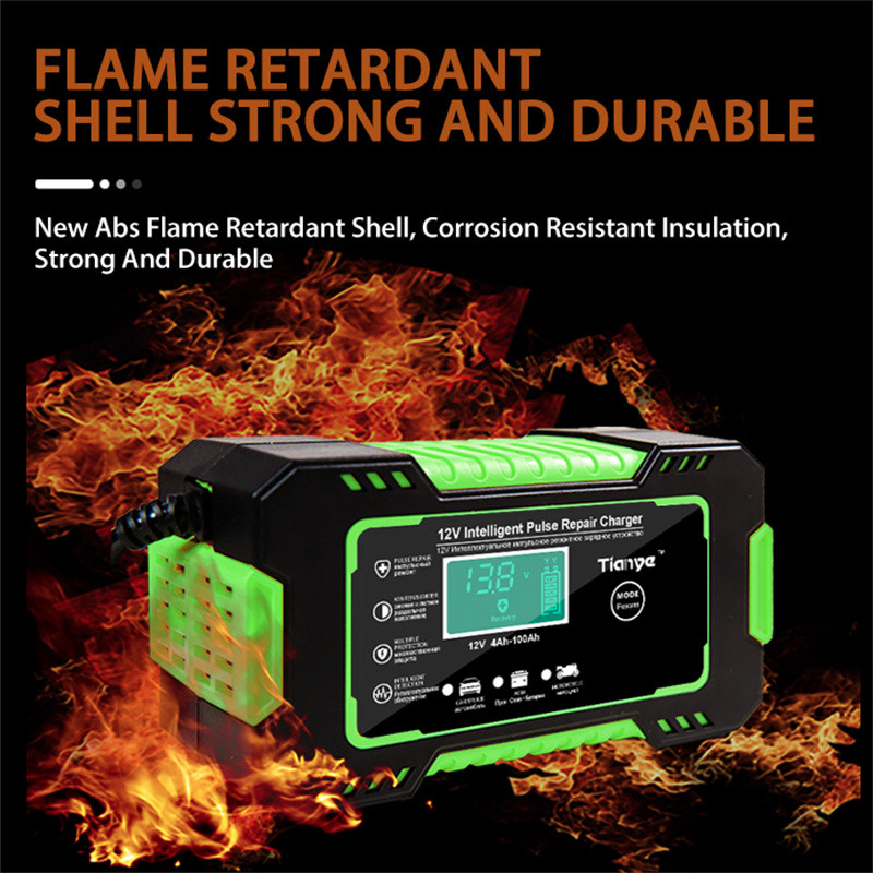 Išmanusis automobilinis įkroviklis Maitinamas automobilio motociklo akumuliatoriaus įkroviklis 12V 6A automobilio tiekimas skaitmeninis LCD ekranas, automatinis remontas šlapias sausas švino rūgštis
