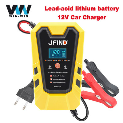 Jfind 12V 6A тестер за батерии Pulse Repair Lead-acid lithium Car Battery Charger LCD Display Fast Charge For Car/Motocycle