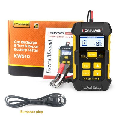 KONNWEI KW510 12V Instrument de reîncărcare a mașinii Tester de baterie de mașină pentru 12V Test de mașină pentru reparații Tester de reîncărcare a bateriei Conexiune UE
