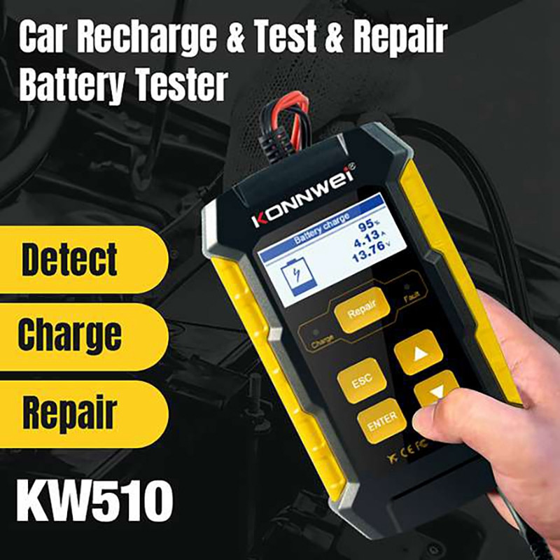 KONNWEI KW510 12V Instrument de reîncărcare a mașinii Tester de baterie de mașină pentru 12V Test de mașină pentru reparații Tester de reîncărcare a bateriei Conexiune UE