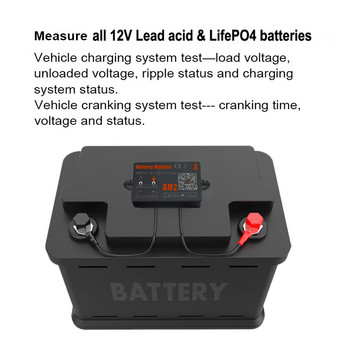 12V BM2 Монитор на акумулатора на автомобила Тестер за натоварване на батерията Съвместим с Bluetooth безжичен анализатор за тест за зареждане при зареждане за Android iOS