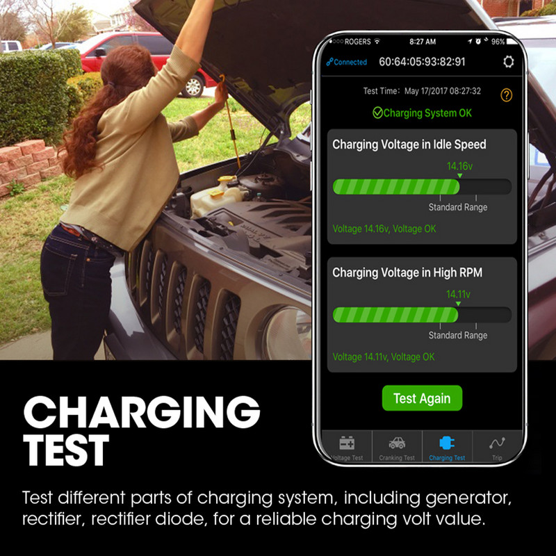 Tester de încărcare a bateriei BM2 12V BM2 Tester de încărcare a bateriei Analizor de testare de încărcare fără fir compatibil Bluetooth pentru Android iOS