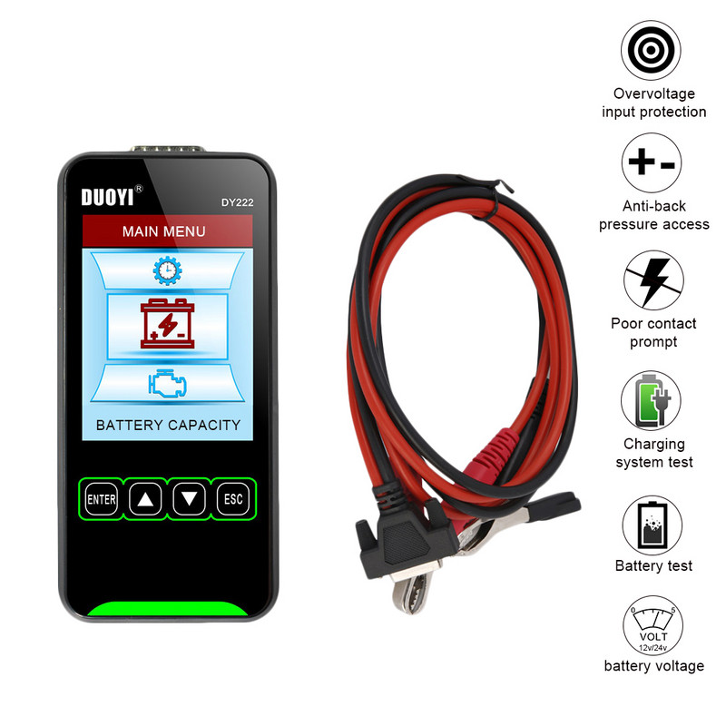 Tester de încărcare a bateriei auto DY222 12V/24V Tester multifuncțional de sănătate a bateriei Tester de sistem de baterii auto