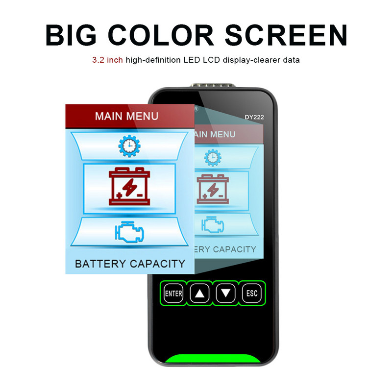 Tester de încărcare a bateriei auto DY222 12V/24V Tester multifuncțional de sănătate a bateriei Tester de sistem de baterii auto