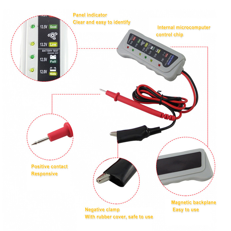 12V motociklo automobilio akumuliatoriaus testeris, gedimų detektorius, akumuliatoriaus testeris, skaitmeninis generatoriaus analizatorius, automatinio remonto automobilio diagnostikos įrankis