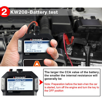 KONNWEI 2X KW208 Тестер за акумулаторни батерии Автомобилен цифров 12V 100-2000CCA Тестер за тестване на капацитета на автомобилни батерии Инструмент за тестване