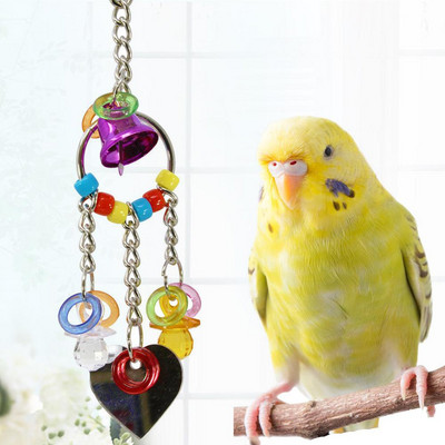 Creative Прекрасна Hot Sell Pet Toy Play Акрилна играчка за дъвчене Parrot Bird Colorful Bell Chain With Mirror Bird Аксесоари за птици