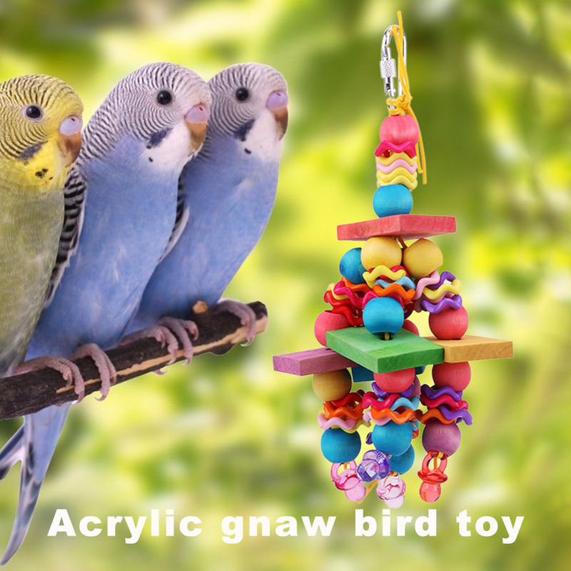 Papagal Mușcă Minge de mestecat Jucărie acrilică pentru păsări Blocuri colorate din lemn Jucării pentru leagăn pentru animale de companie Eliberarea stresului Ornamente pentru cușcă