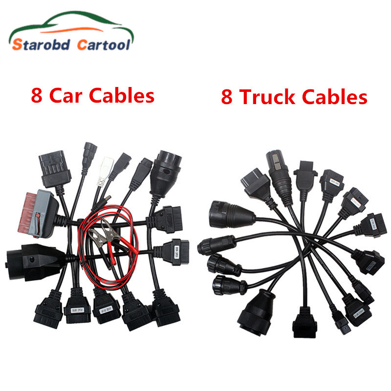 Täiskomplekt 8 kaablit veoauto OBD OBD2 diagnostikapistiku jaoks 8 tk autokaablite komplekt, täistihvtid, aktiveeritud veoauto kaablite adapterid