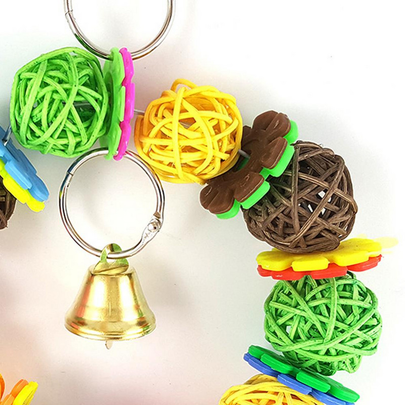 Jucărie cu minge din ratan, agățată colorată, cușcă pentru animale de companie, inel de viță de vie pentru păsări, decor pentru perusi