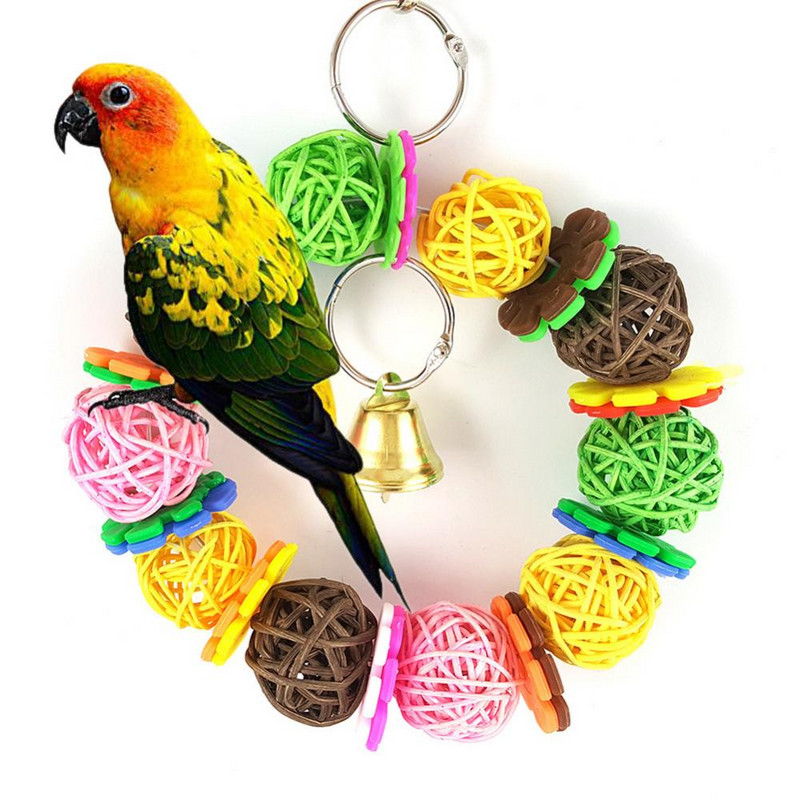 Jucărie cu minge din ratan, agățată colorată, cușcă pentru animale de companie, inel de viță de vie pentru păsări, decor pentru perusi