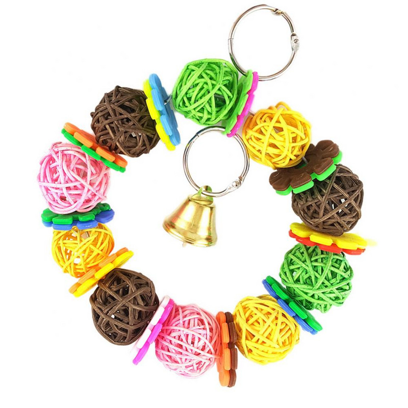 Jucărie cu minge din ratan, agățată colorată, cușcă pentru animale de companie, inel de viță de vie pentru păsări, decor pentru perusi