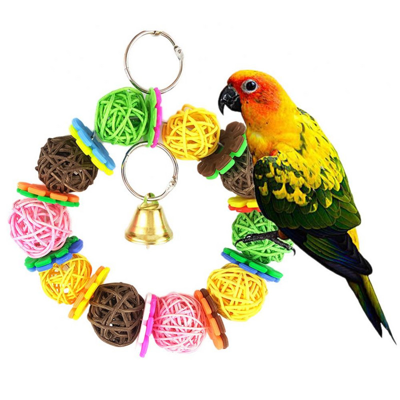 Jucărie cu minge din ratan, agățată colorată, cușcă pentru animale de companie, inel de viță de vie pentru păsări, decor pentru perusi
