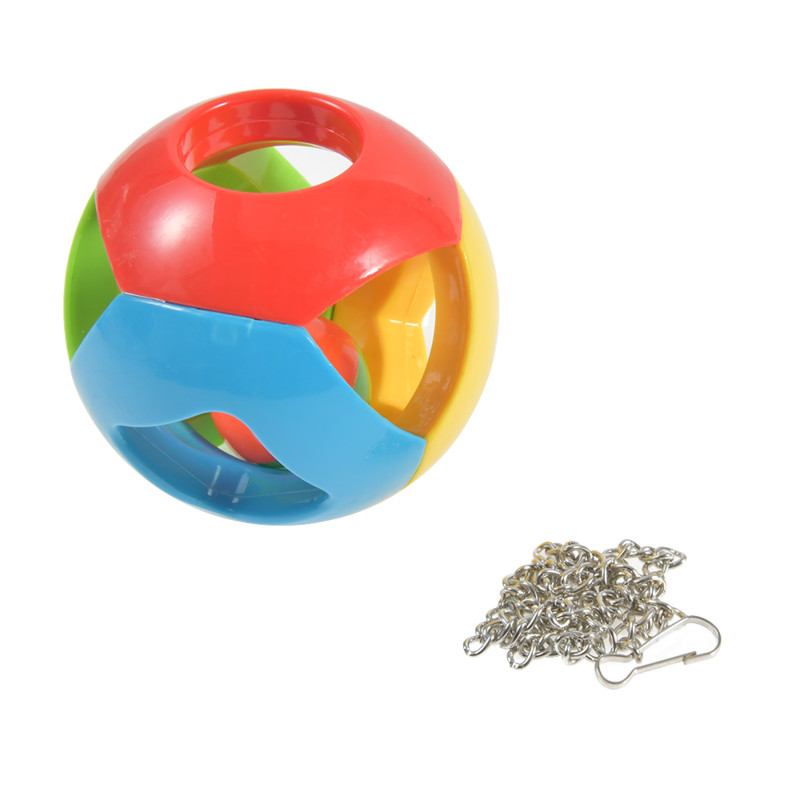 Armas lemmikloomade lindude plastikust närimiskuuli ketiga puur mänguasi Parrot Cockatieli kolmevärvilise kellukese plastist mänguasja pallile