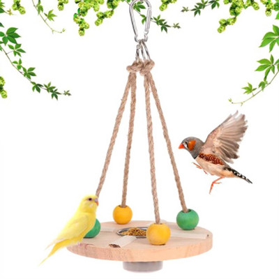 Wooden Bird Feeder Detachable Stainless Steel Feeding Cup Bird Swing Chew Toy Parrot Supplies