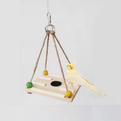 Ξύλινος τροφοδότης πουλιών Αποσπώμενος ανοξείδωτος χάλυβας τροφοδοσίας κύπελλου κούνιας πουλιών Μασητό παιχνίδι παπαγάλου