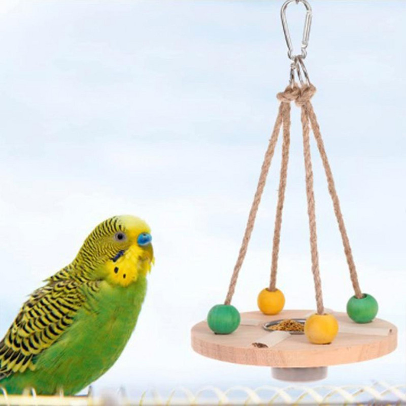 Ξύλινος τροφοδότης πουλιών Αποσπώμενος ανοξείδωτος χάλυβας τροφοδοσίας κύπελλου κούνιας πουλιών Μασητό παιχνίδι παπαγάλου