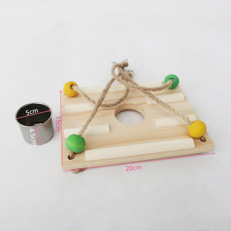 Ξύλινος τροφοδότης πουλιών Αποσπώμενος ανοξείδωτος χάλυβας τροφοδοσίας κύπελλου κούνιας πουλιών Μασητό παιχνίδι παπαγάλου